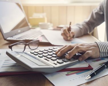 Businessman working on Desk office business financial accounting calculate