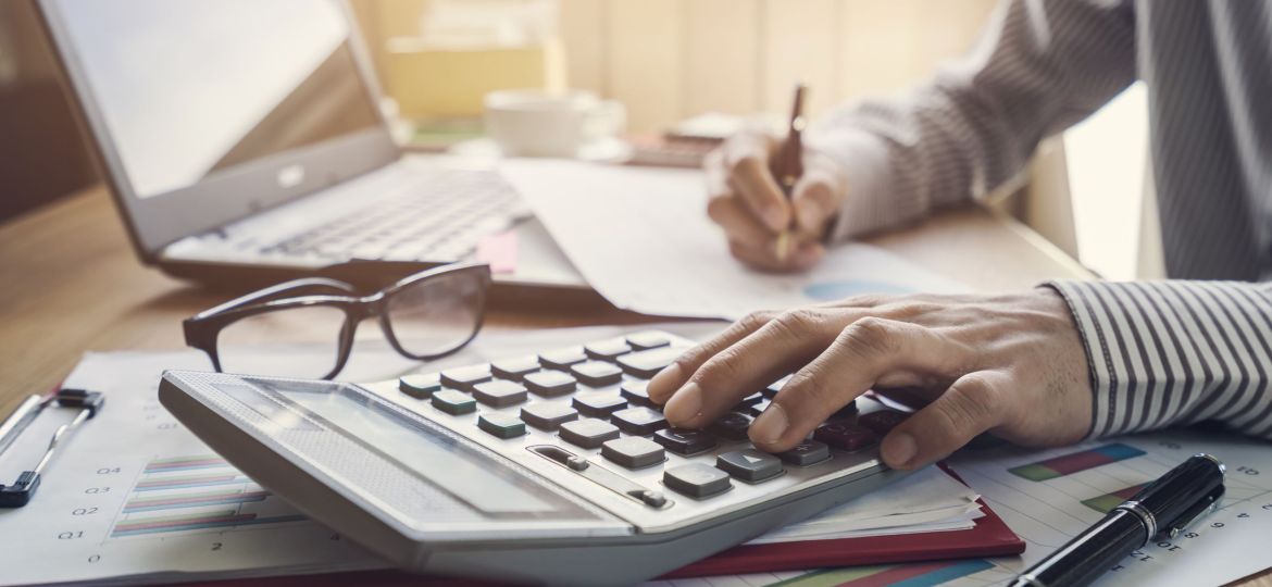 Businessman working on Desk office business financial accounting calculate