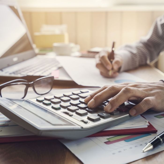 Businessman working on Desk office business financial accounting calculate